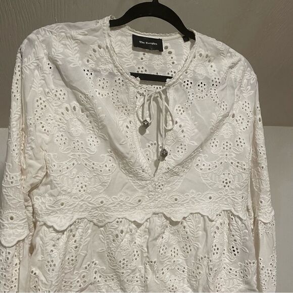 Kooples Embroidery Cotton Tie Neck boho Bohemian Lace Top - Picture 8 of 12